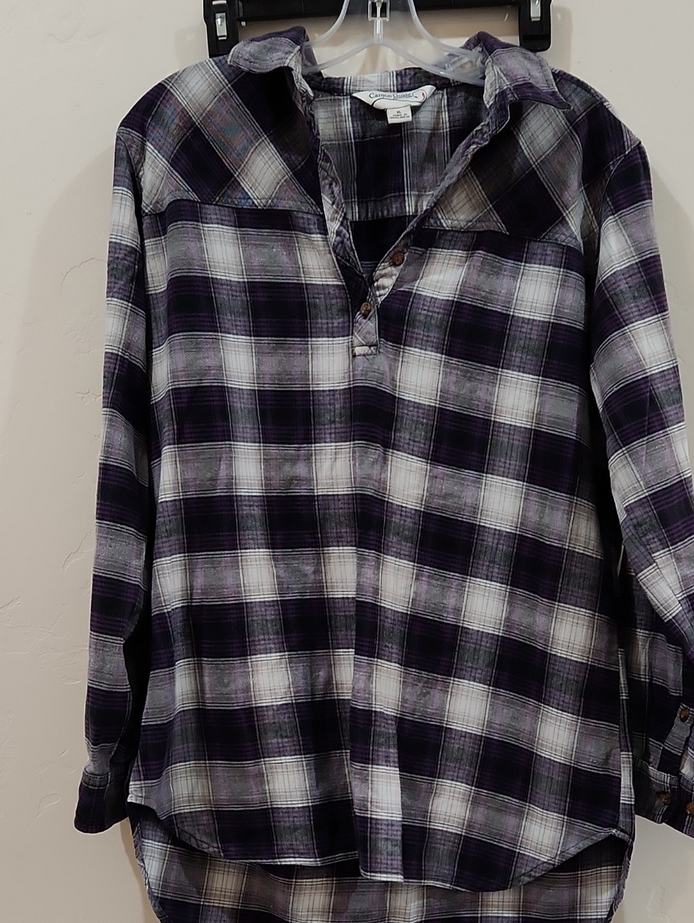 Men's Purple Plaid Button-Neck Shirt